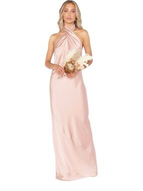 Show Me Your Mumu Jasmine Halter Maxi Dress Womens Medium Rose Gold Satin